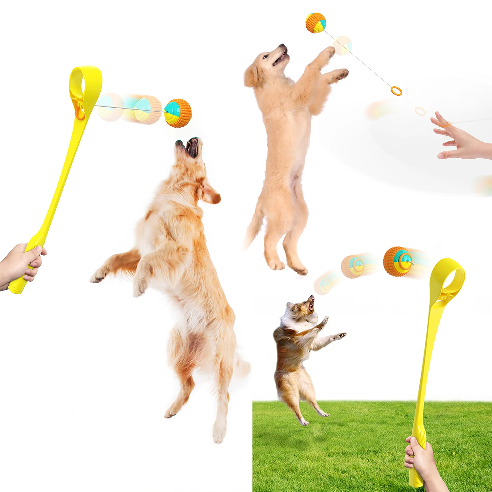 dog toy long distance effect ball launcher ring retractable dog
