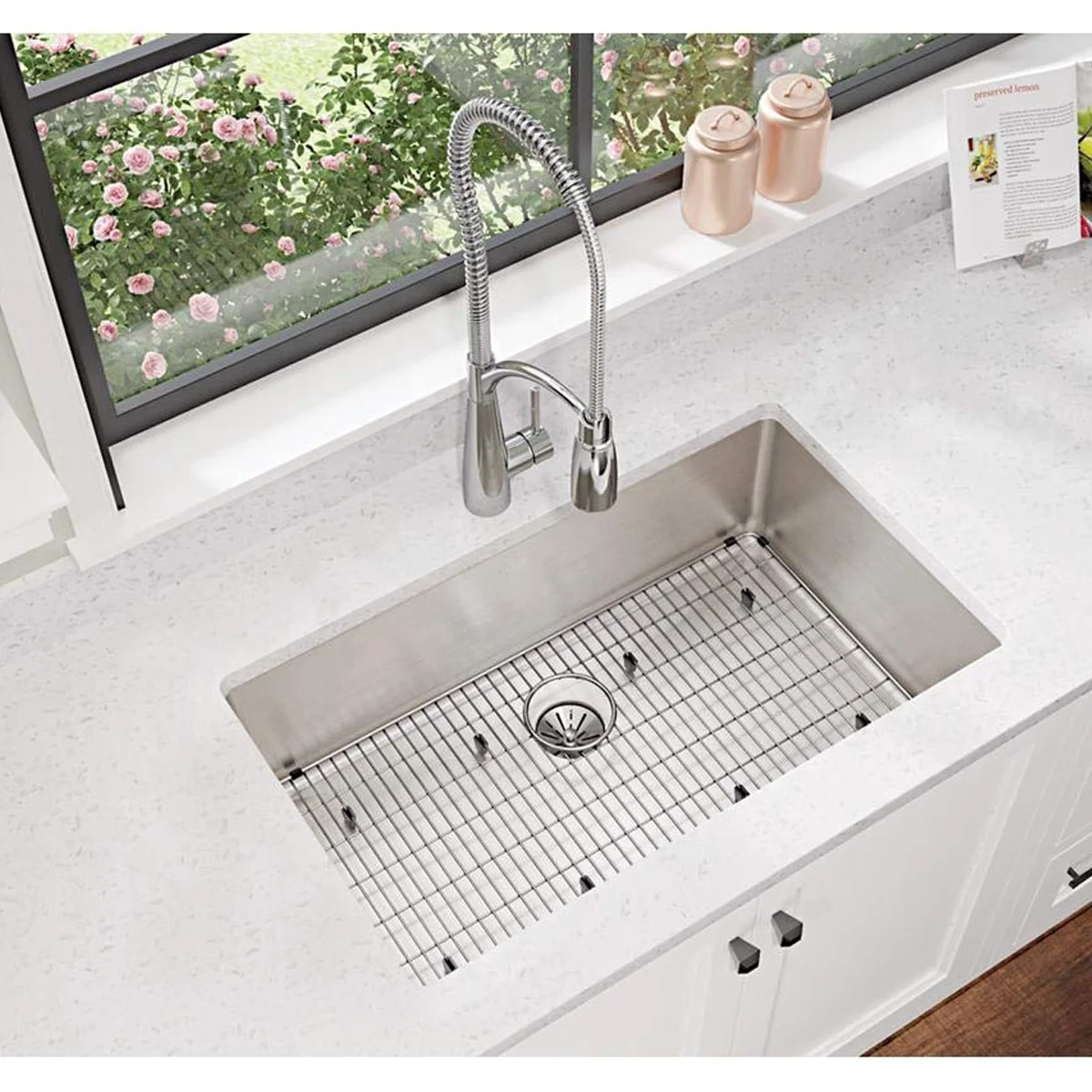 Specialty Custom Made Stainless Steel Farmhouse Kitchen Sink Wire Grid