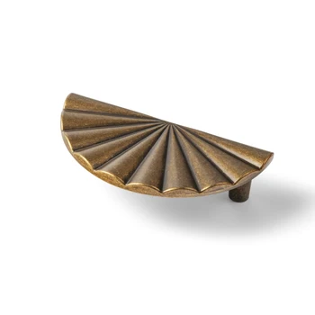 European Antique Brass Cabinet Furniture Handles Semi-Circular Rough Shell Coated Strides for Kitchen Dresser Drawers