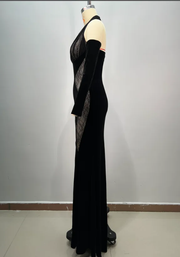 ED2747 Kimshein High Quality Women Clothing  Velvet Hollow Out Evening Party Dresses Women Fashion Wear