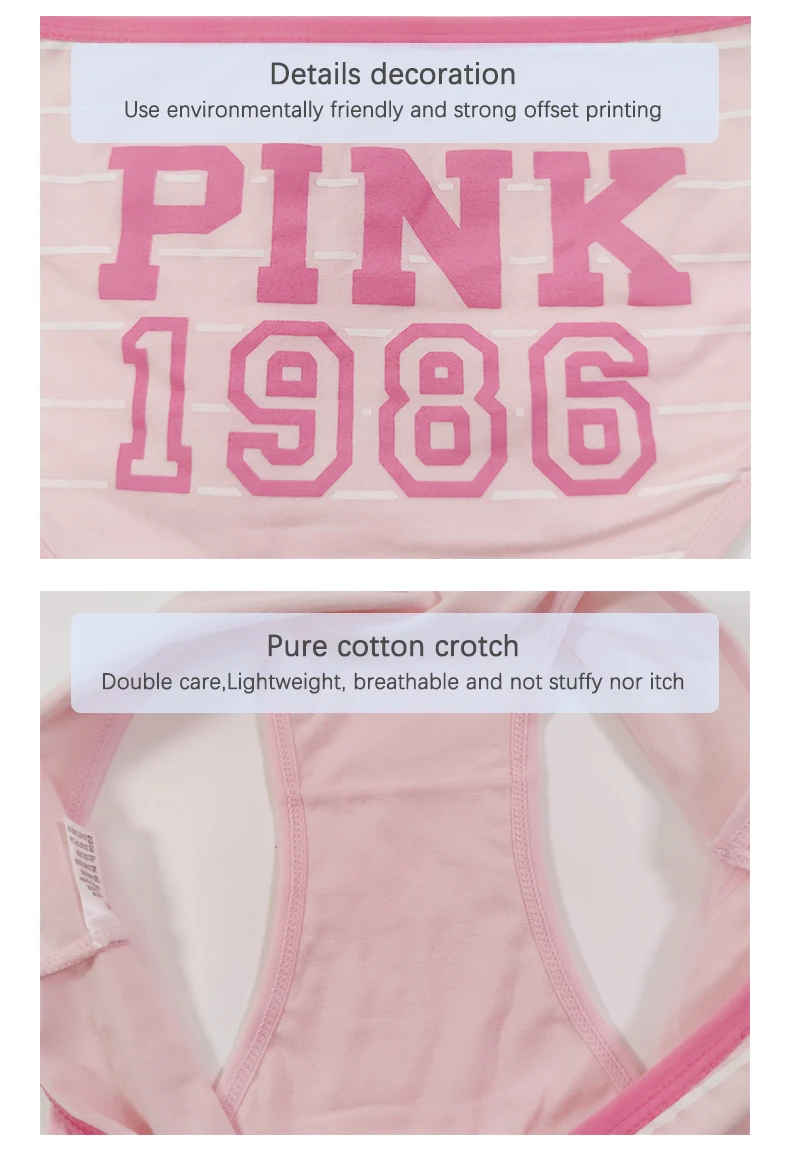 Ropa interior estampada de algodón orgánico 100% con diseño personalizado, ropa interior transpirable para mujer, bragas rosas sexis Xxl para mujer con_voghion.com
