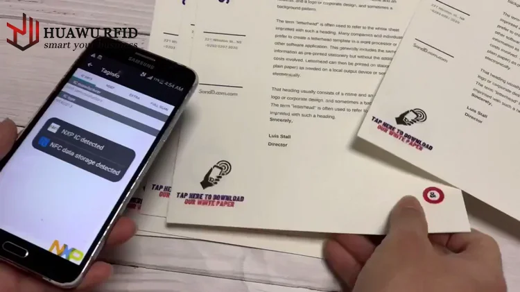 HUAWU Customized MIFARE ISO14443A NFC 13.56mhz HF A4 Paper Tag for Certificates