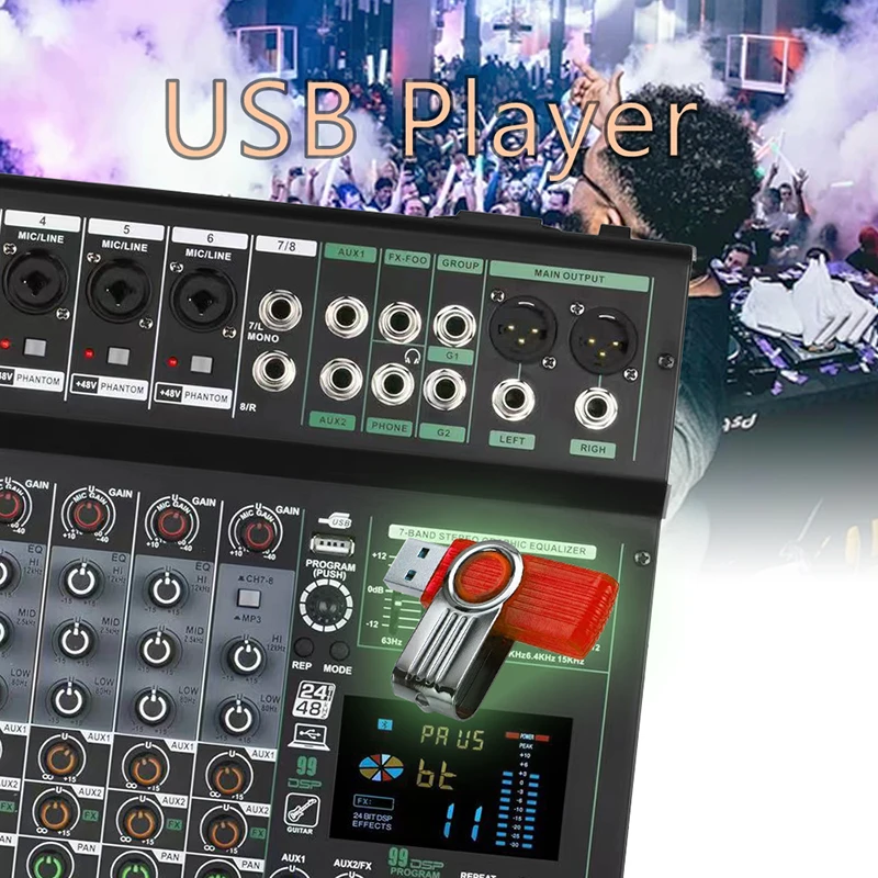 GAX-GS8 Professional 99DSP Mixer - 24bit 48V Audio Mixer