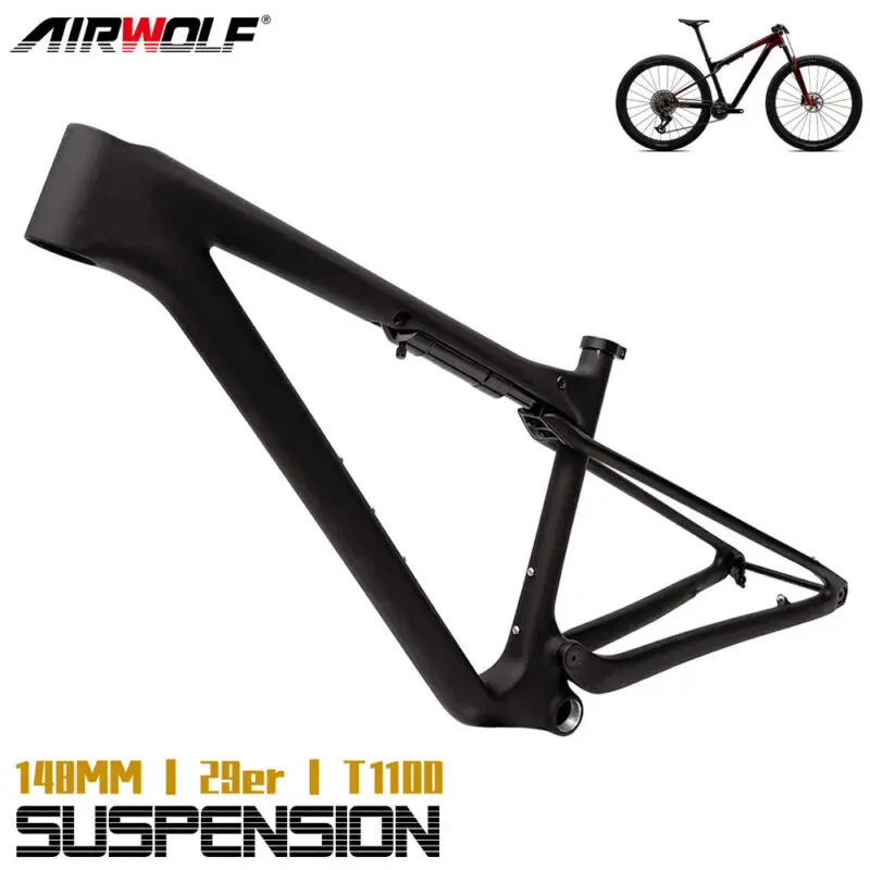 Airwolf 29 XC Mountain Bike Full Carbon Shock Frame Custom Size Matte  Carbon Fiber Bike Frame