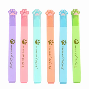 Wholesale 6-Color Cute Cat Claw Highlighters Set Oblique Flat Tip School Stationery 240 Sets Per Carton Good Quality Marker Pen
