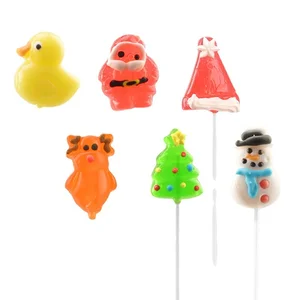 Children's Day Christmas Candy 10g Lollipop Long Stick Cartoon Shape Sour Sweet Fruit Flavored Hard Candy Snack Gift Bottle