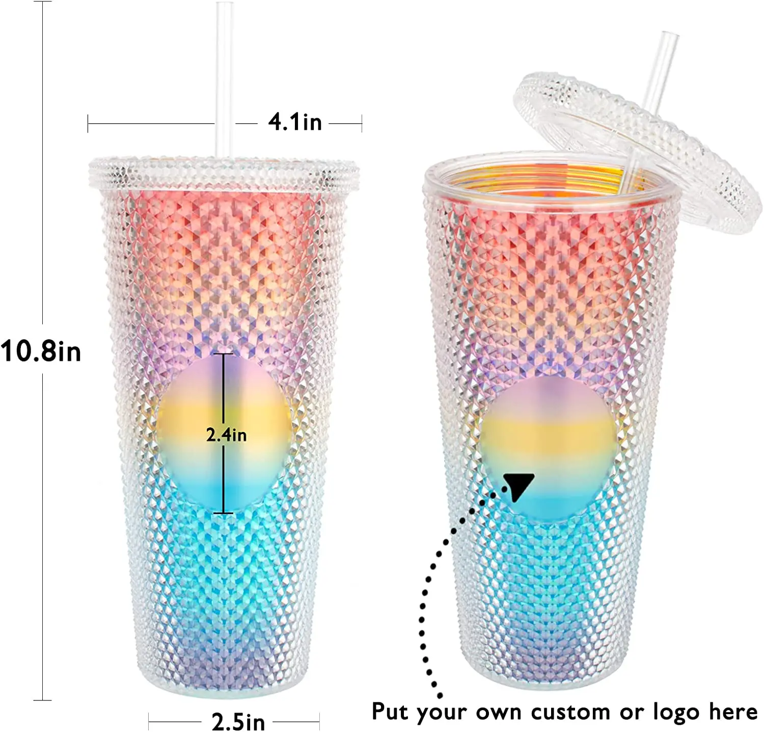 Smoothie Cup with Straw and lid, Iced Coffee Cup Studded Cup