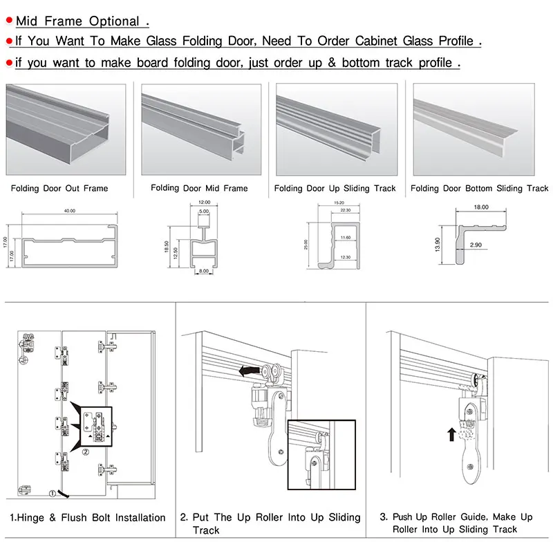 Aluminum Glass Folding Door Accessories Wardrobe Interior Doors