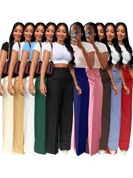 New Style High Waisted Straight Leg Pants Formal Pants Fashion Casual Suit Solid Fabric Women's Casual Pants