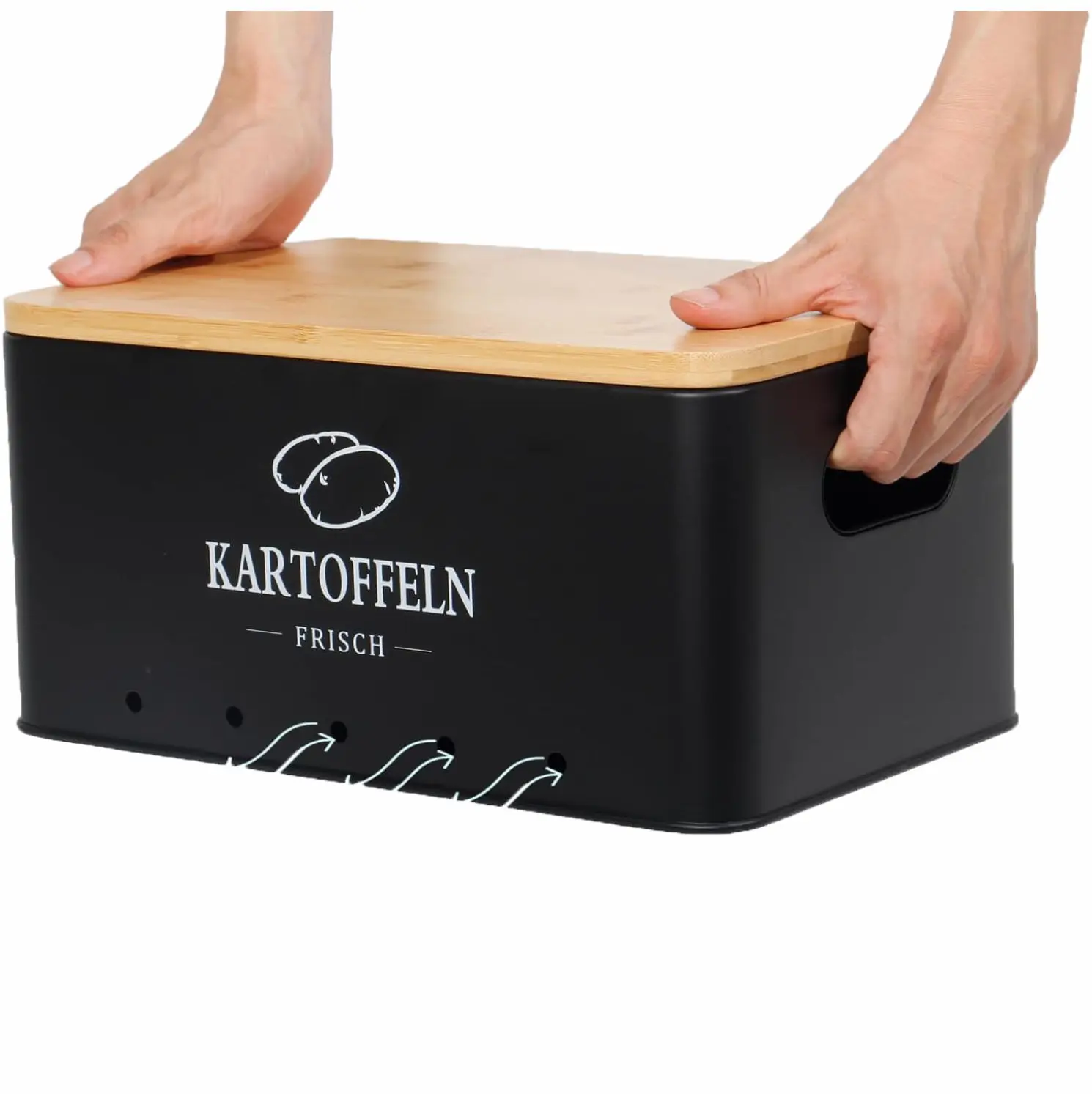 Wooden Lid Storage Box Metal Canisters Set for Kitchen for Garlic Potato and Onion Food Storage & Container