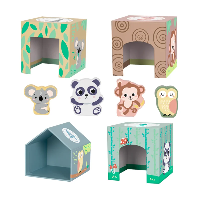 Cartoon Animal Stacking Toys Nesting Box Paper Cardboard  Zoo Children Play Educational Toys for Kids Learning
