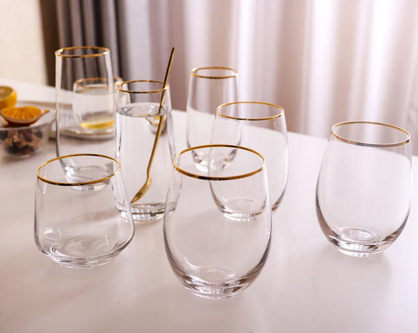 Fabrikisto Glassware Drinkware Agordita Vino Glaso Ovo kun vitra taso kun ora borda ora borda vitra taso 14