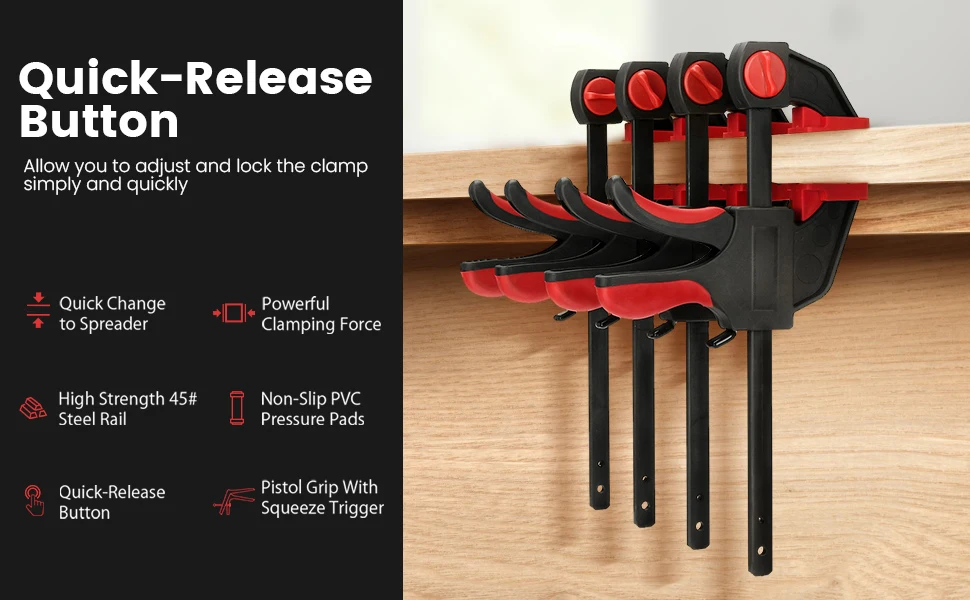 Wood Clamp 6 Inch Quick Clamps 4 Pack Bar Clamps Set For Woodworking