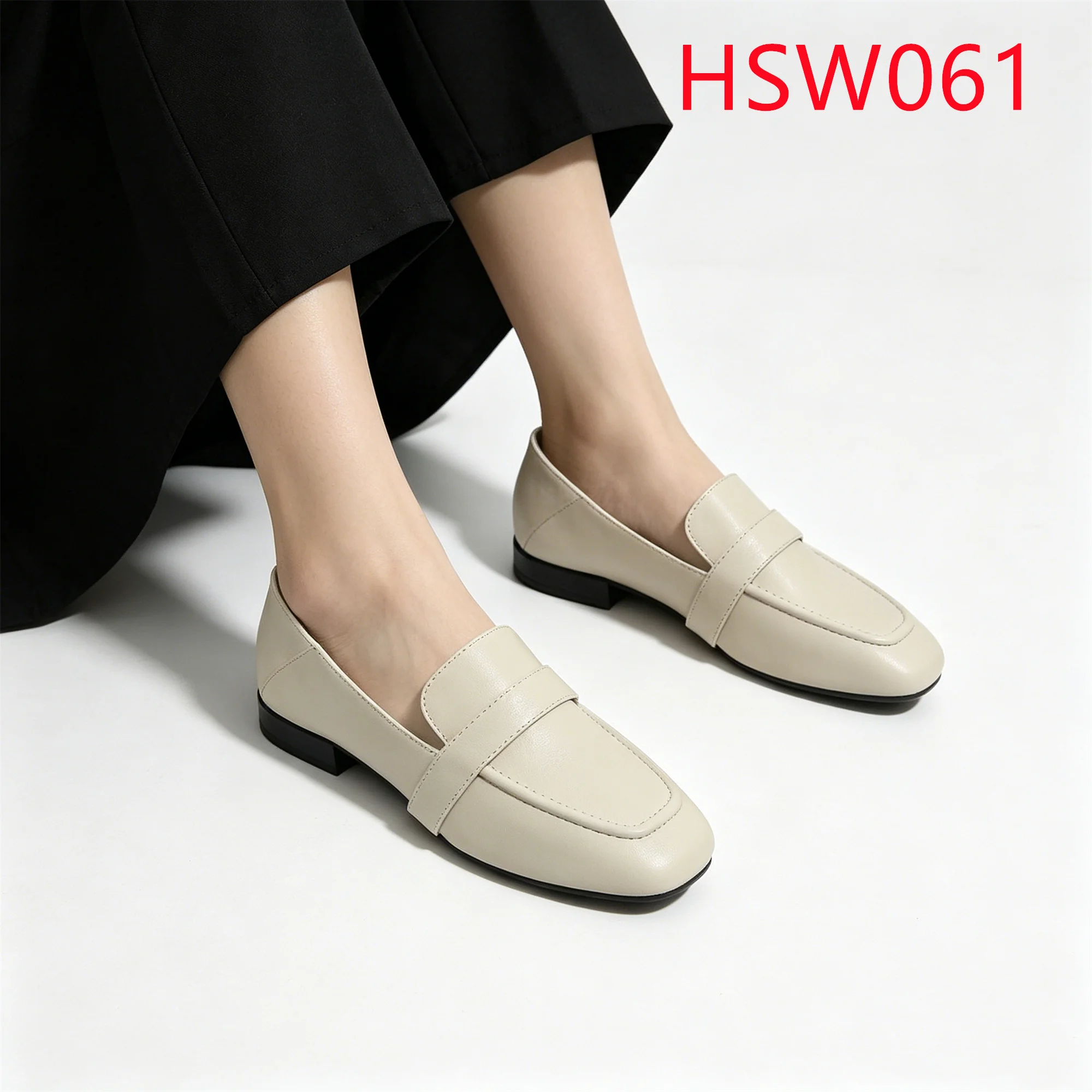 HY,Urban Wandering Handmade Sewing Low Heel Fashion Loafers Shoes Abrasion Resistant Outsole White/Beige Lady Penny Shoes HSW061