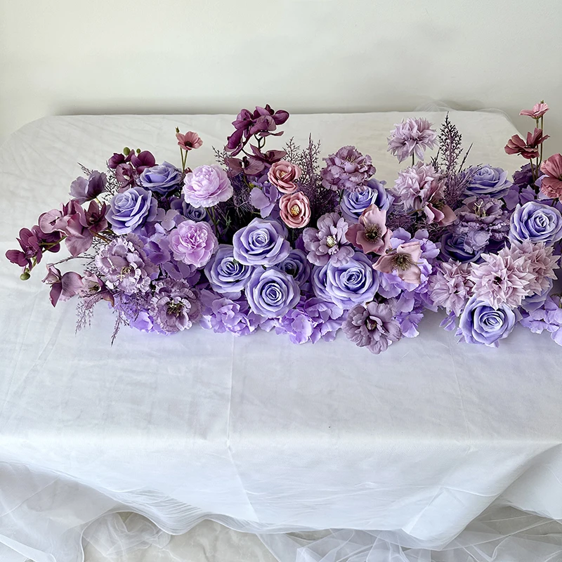 Customizable Artificial Flower Table Runner Floor Silk Flower Row