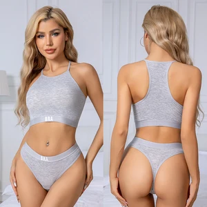 OEM Factory Outlet Women's Bra Set Cross Strap Thong Bra Set Hollow Beautification Back Breathable comfort Shock-proof Bra.