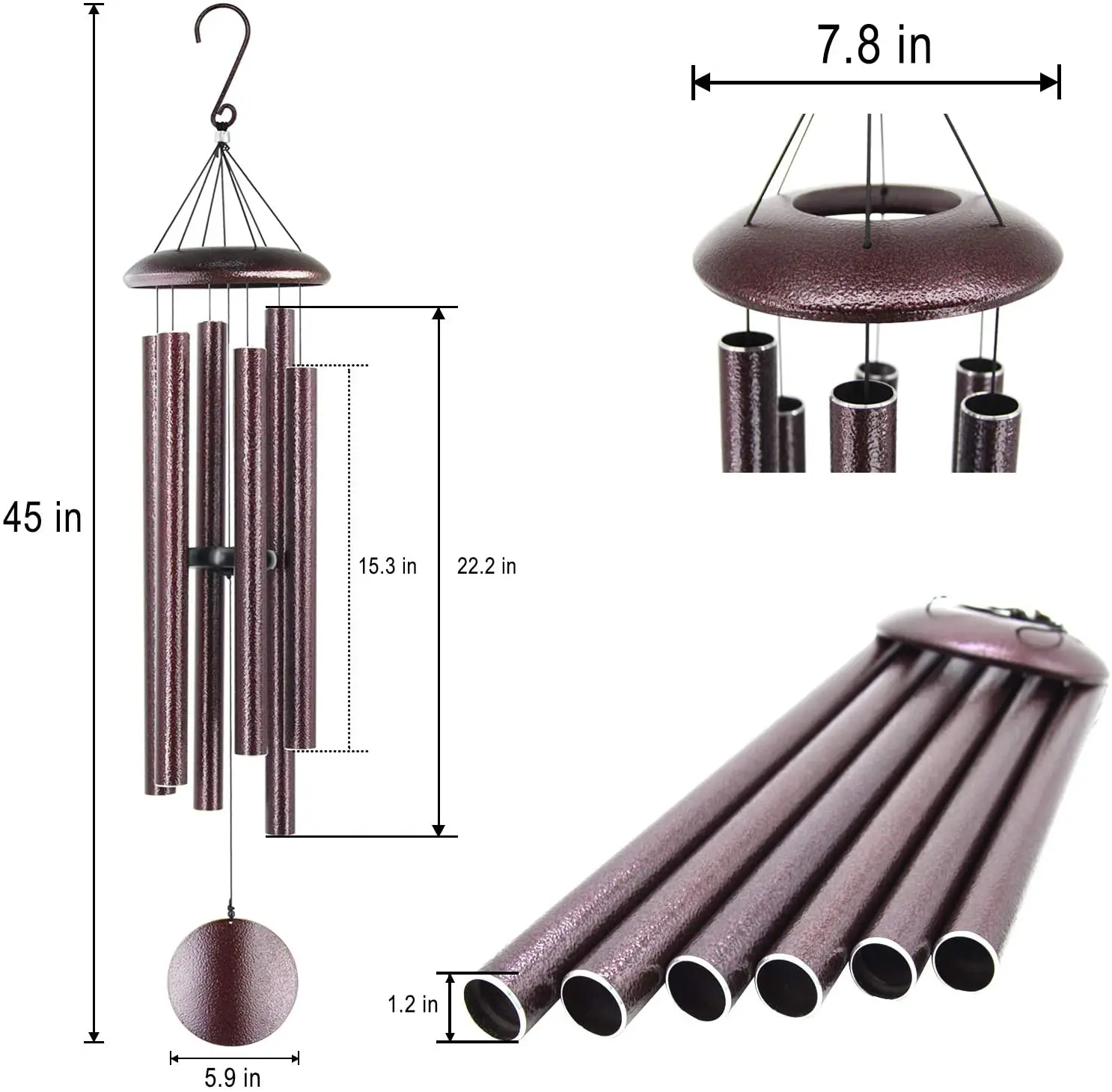 Wind Chimes Outdoor Deep Tone,45 In Memorial Wind Chimes Large With 6 ...