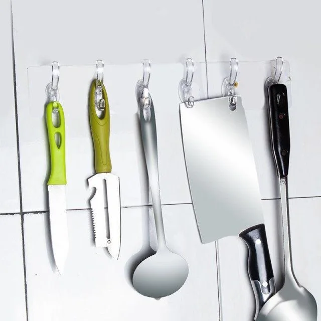 Transparent  manufacturers direct acrylic traceless door behind sticky hooks coat hook wall six hook details