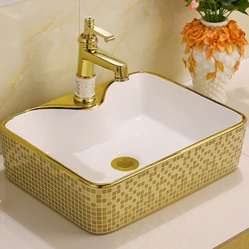 Luxury Sanitary Ware Table Top White Gold Washbasin Art Bathroom Sink ...