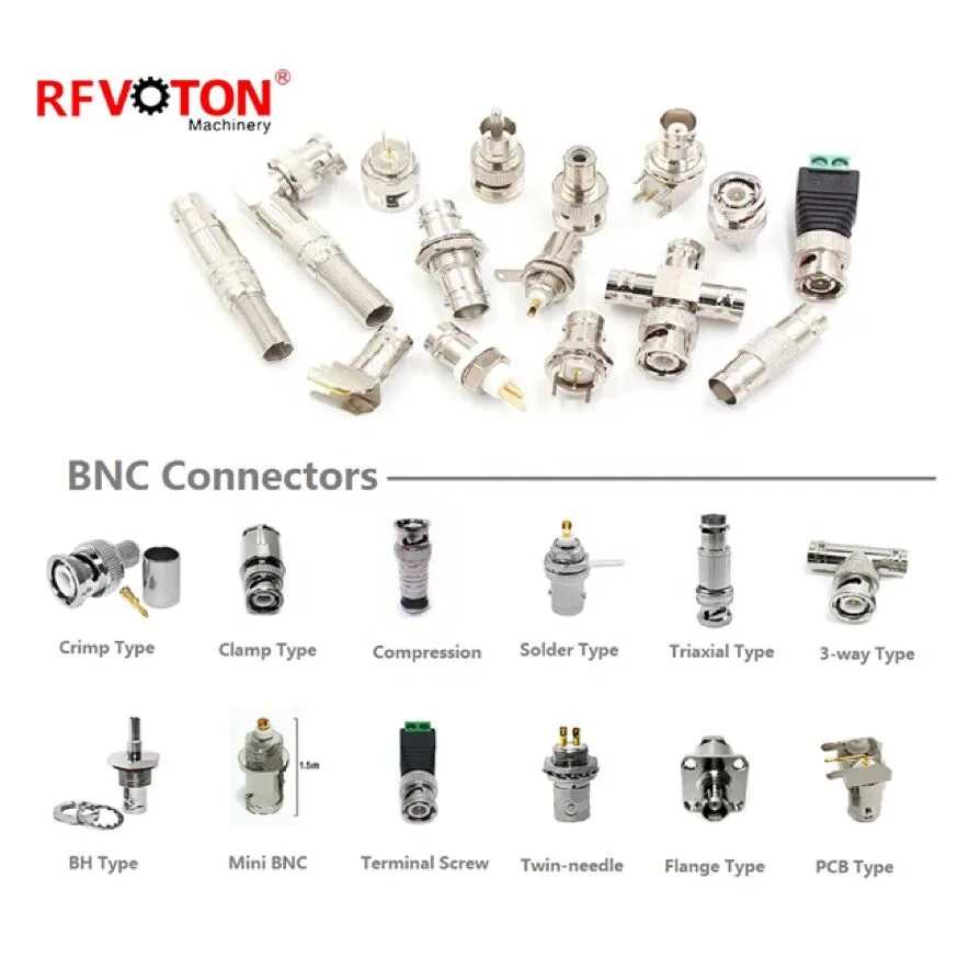 Free sample BNC Type Connector male female crimp calmp flanged PCB coaxial Connector BNC CCTV 50ohm 75 ohm bnc adaptor