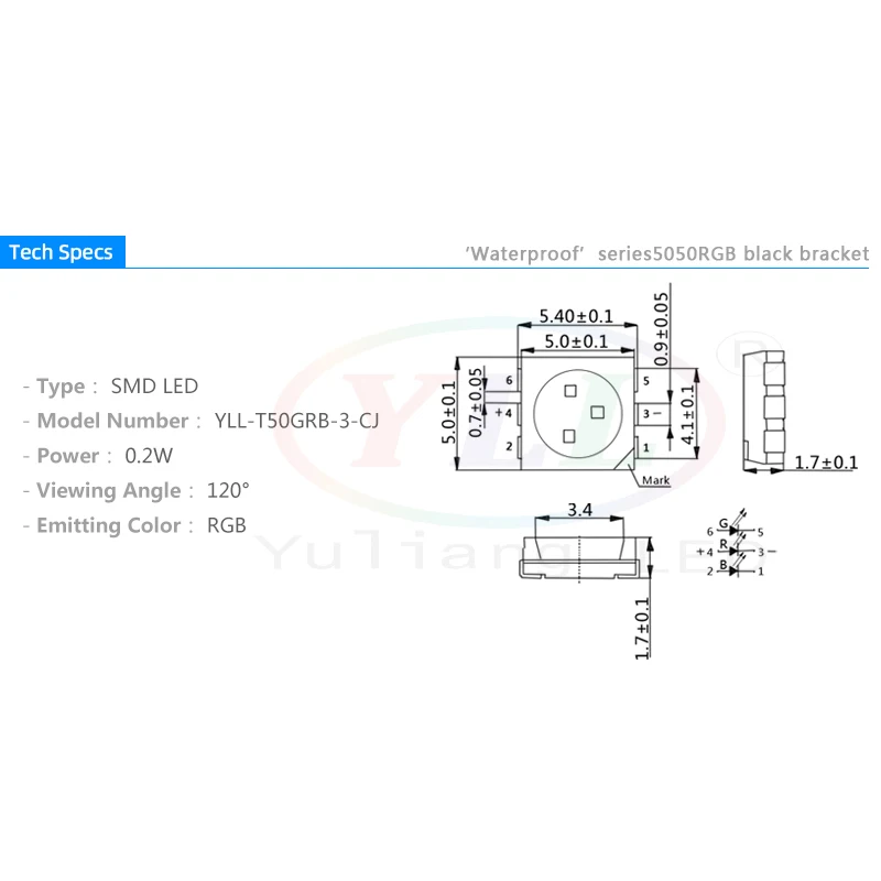 1 7 H водонепроницаемый чип Epistar 0 2 w 5050 rgb smd