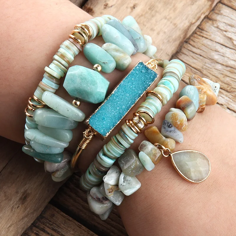 New Boho Jewelry Natural Stone Gravel Rose Bead Bracelet