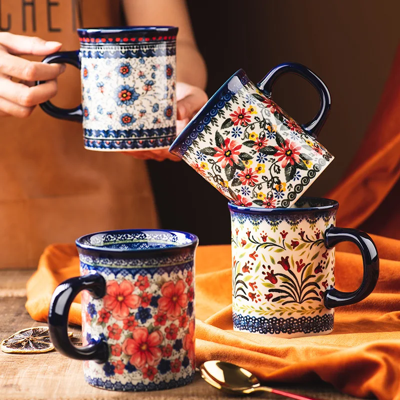 Polish Pottery Flower top Shop Floral Mug, 18oz.