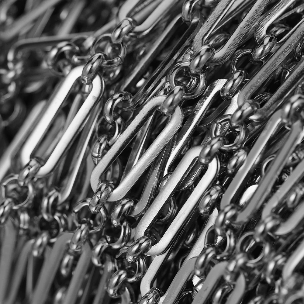 Stainless Steel 4mm Round Pearl 4.5mm Wide Long Flat Chains For Jewelry