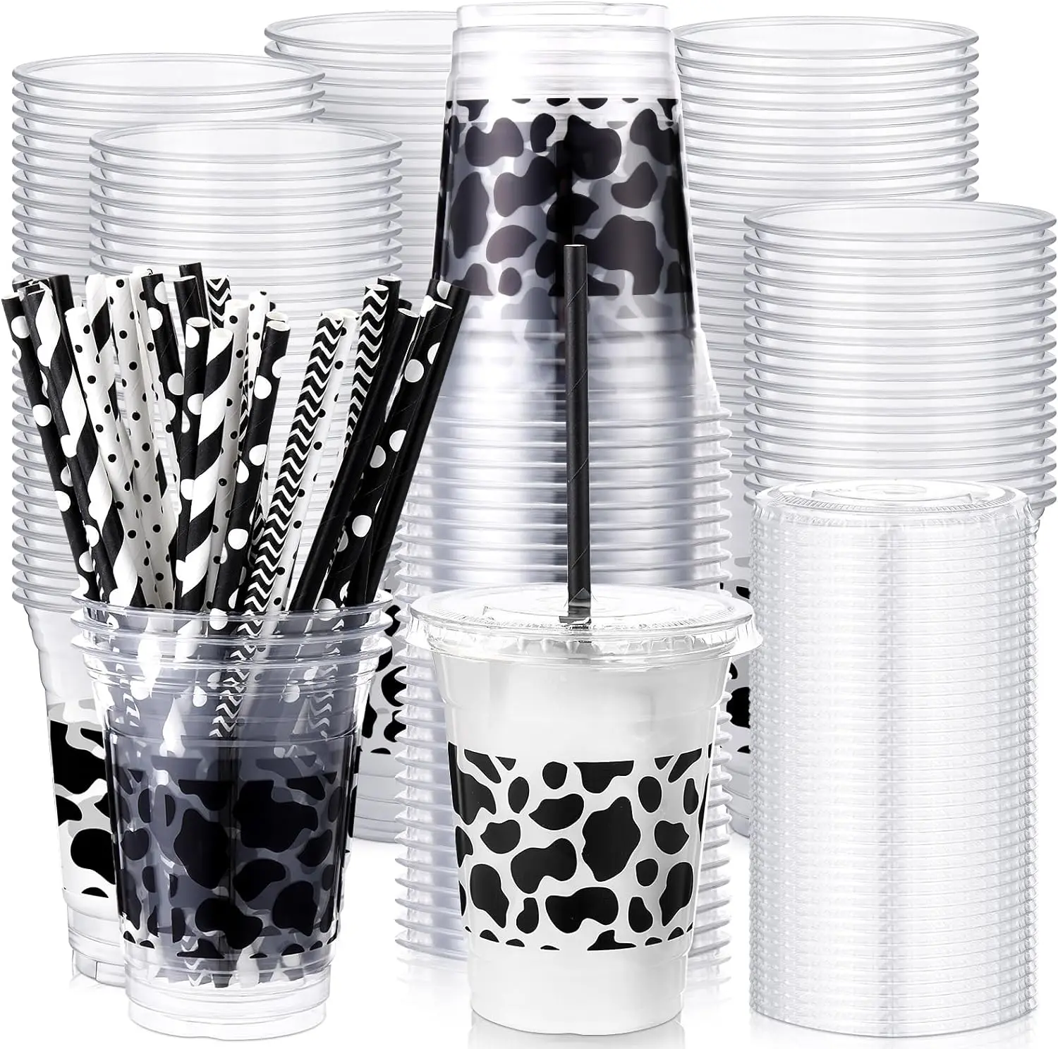 Custom LOGO Printed Clear Disposable Plastic PET Ice Coffee Juice Milkshake Boba Milk Bubble Tea Cup With lids