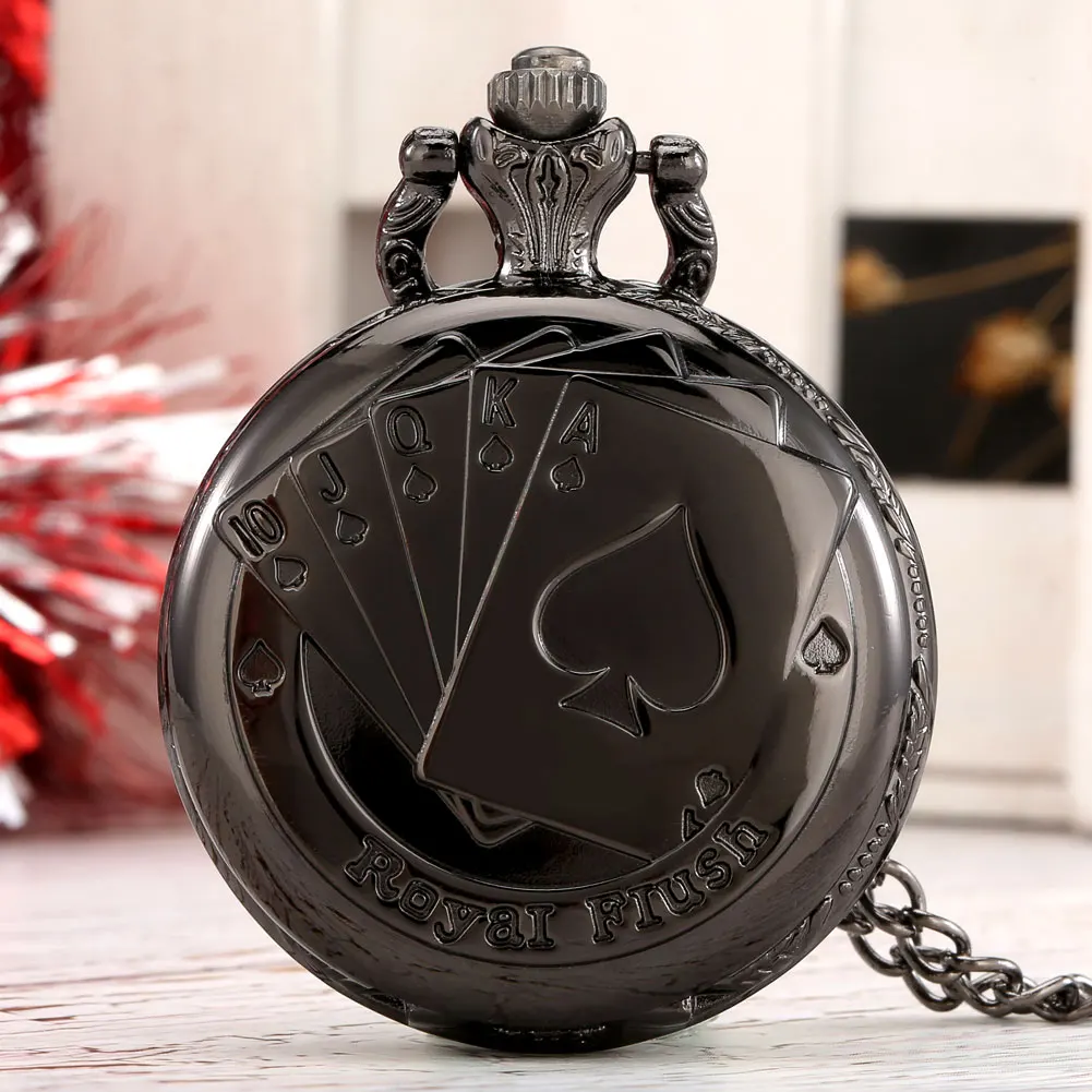 Old Style Small Full Hunter Reloj Pendant Clock Poker Stars Quartz Necklace Pocket Watch With Chain for Men