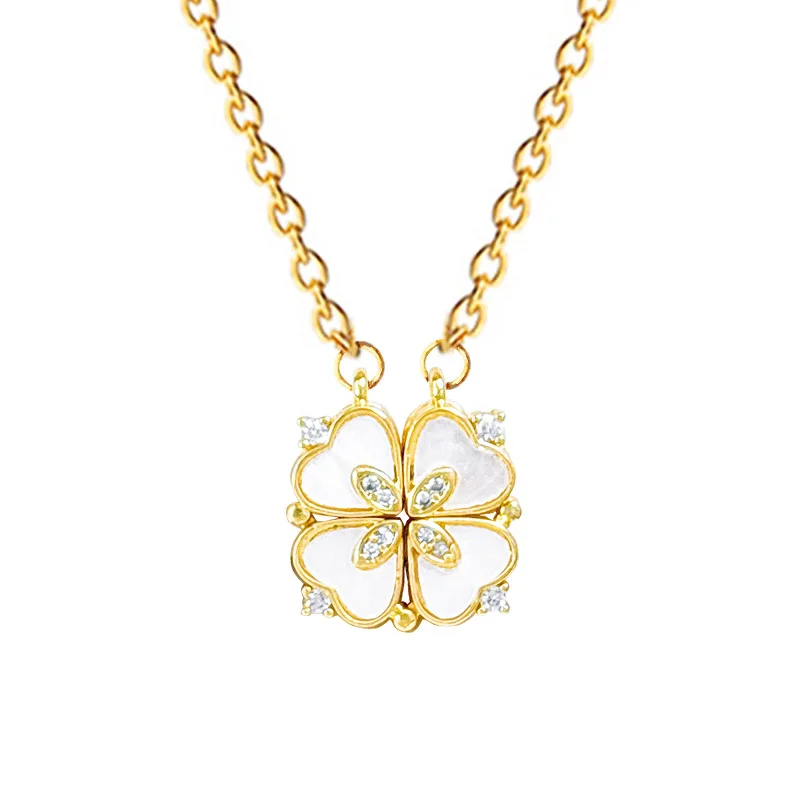 Gold Plated Heart & Clover Titanium Necklace
