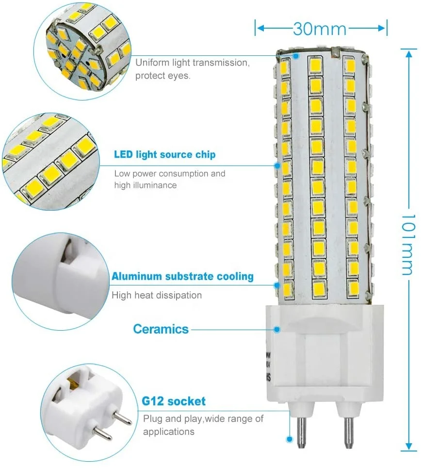 Led Light 10w G12 Base Dimmable 110-130v/220-240v,Cdm-t Replacement G12 ...