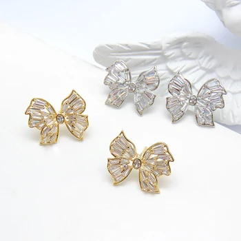 Sparkling Butterfly Earrings Stud Knot Elegant Women Jewelry Butterfly Earrings Shiny Zircon Bowknot Butterfly Stud Earrings