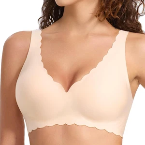 New Arrivals Wirefree Custom Full Cup Lady V Neck Supportive Push up Seamless Comfortable Sport Padded Smoothing T-Shirt Bra