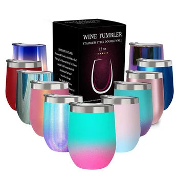 Wholesale 8oz/12oz/16oz Vacuum Insulated Tumbler Cup Double Wall 18/8 Pro Grade Stainless Steel Wine Tumbler Cup with Lid Straw
