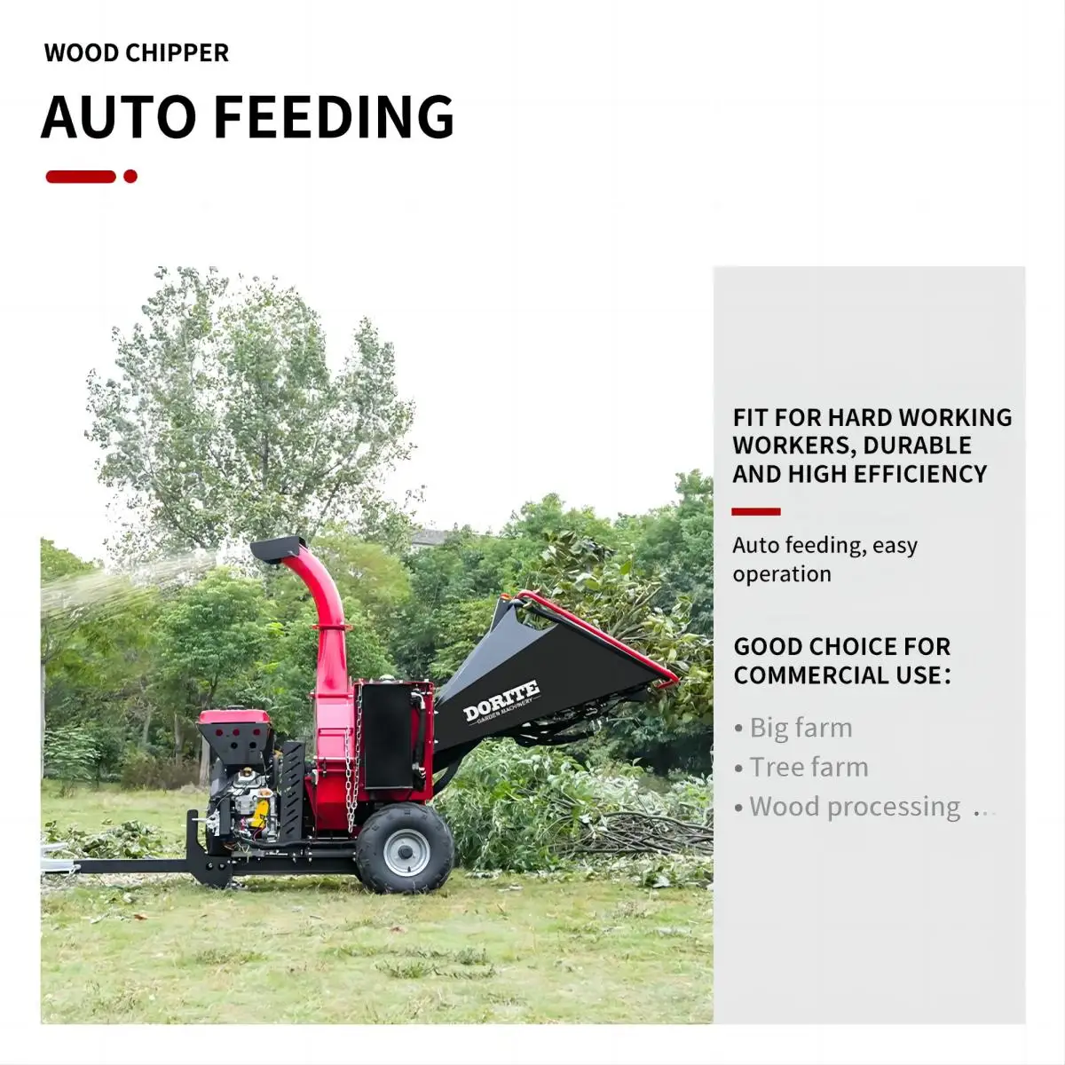 Hydraulic System 27HP 740CC 5inch Chipping Capacity Forestry Machinery Mulcher Shredder Machine Tree Shredder Wood Chipper