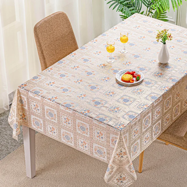 Floral plastic lace rectangle tablecloth reusable PVC table cloth