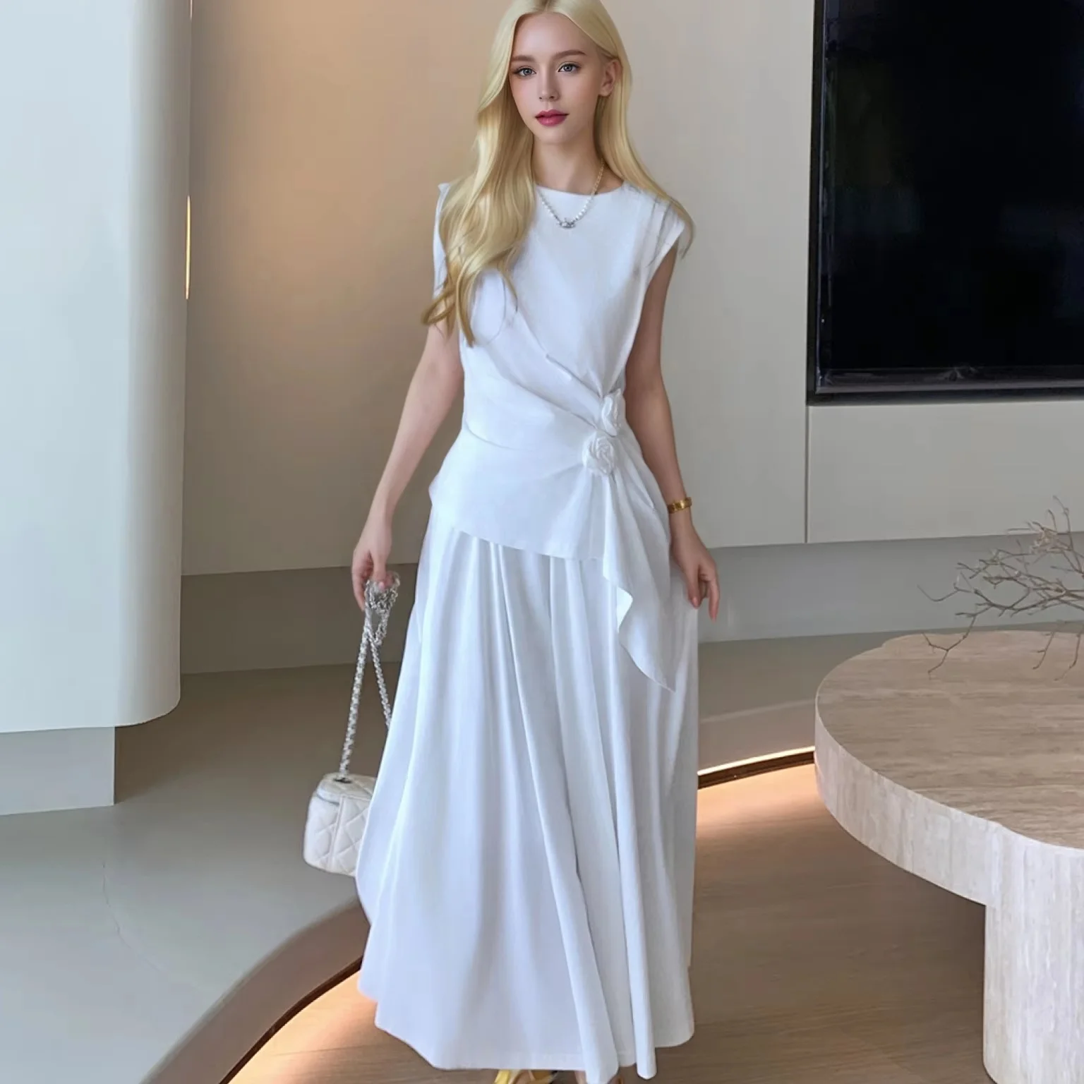 Women's Romantic Vintage Two-Piece Maxi Dress for Spring Summer Fall Casual Plain Dyed Modal Washable Cute Style for Party Date