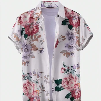 Men's fashion T-shirt Flower 3D digital printing short-sleeved flower elements casual button down shirt summer plus size tops