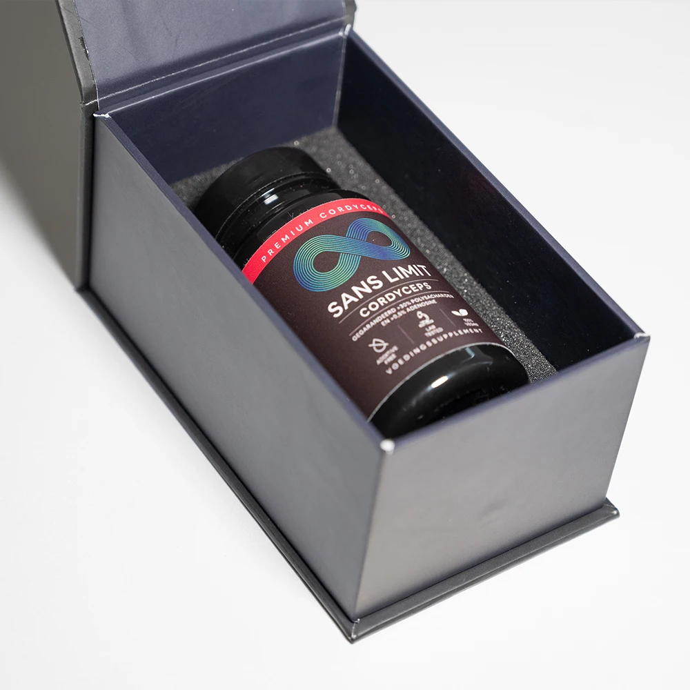 Caixa de Produtos de Saúde Magnética Preta de Alta Qualidade com Impressão a Laser, Logotipo Personalizado e Encaixe de Espuma em Formato de Livro