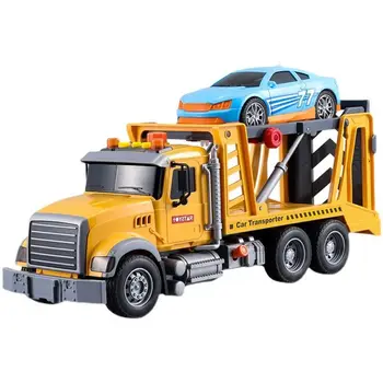 Rescue Trailer 1/10 City Tow Truck Toy Give Small Blue Sedan Car Trailer Cars Plastic Lighting Music Function