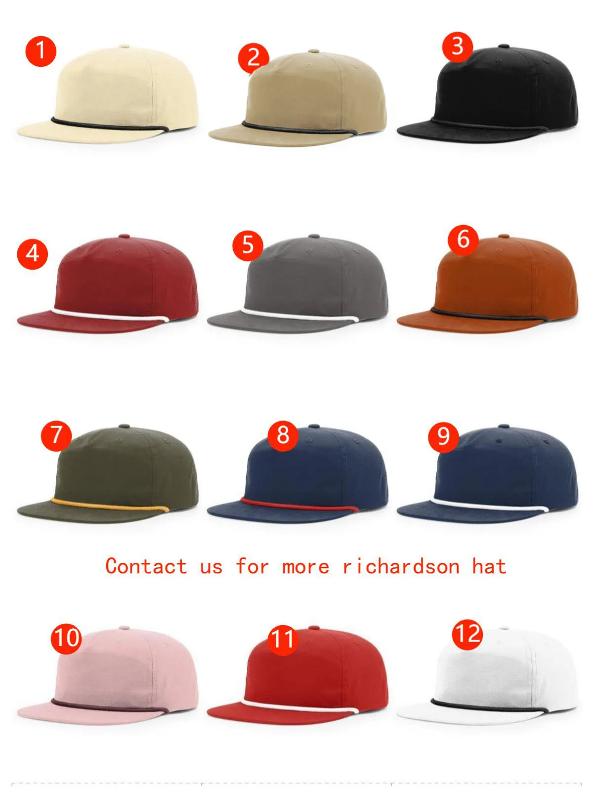 Hs24 Wholesale Visor Rope Brim 5 Panel Unstructured Richardson 256 Snapback Trucker Cap Veracap