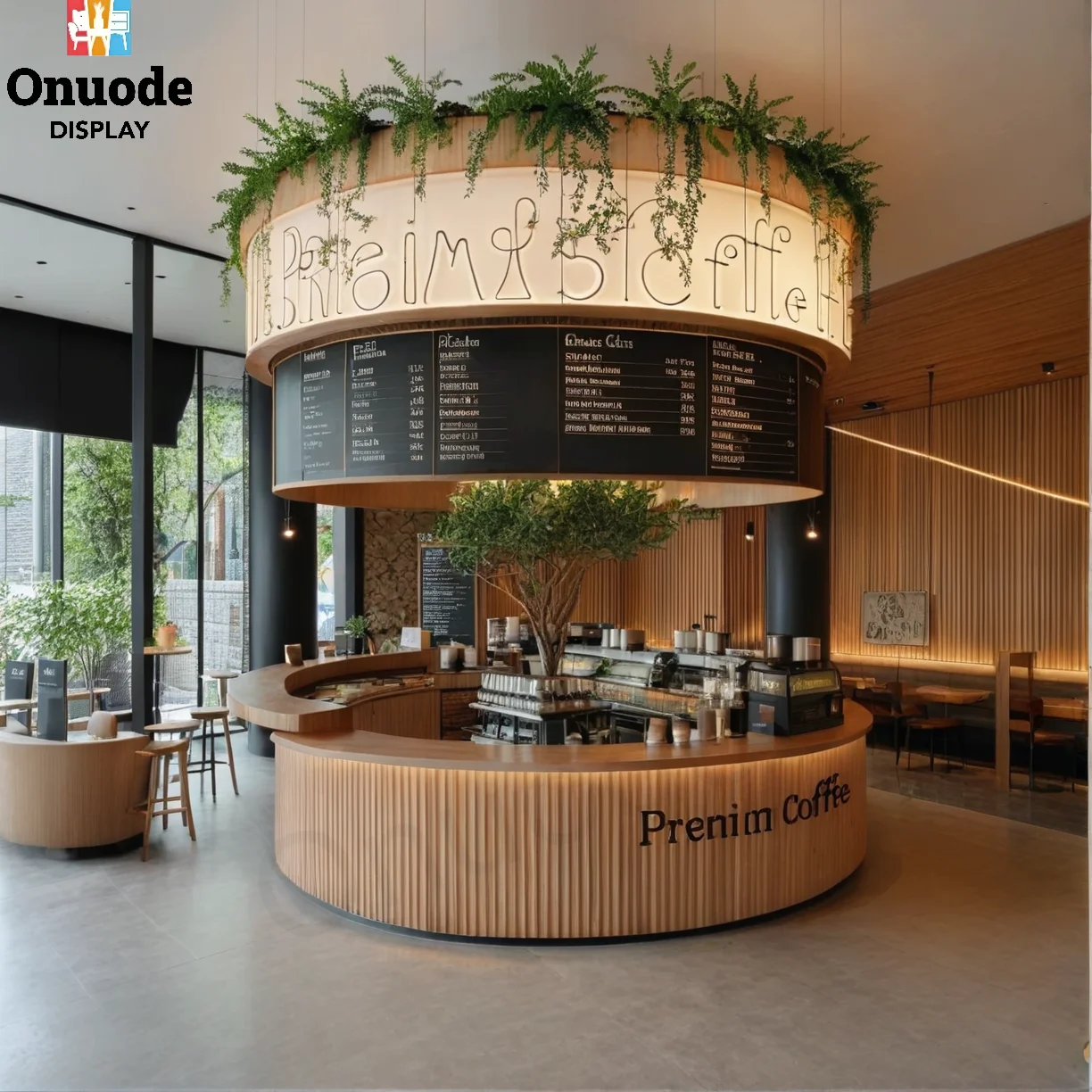 Design Customizable Round Shape Cafe Restaurant Counter with LED Lighting Eco-Friendly & Heavy Duty for Coffee Bars Showcases