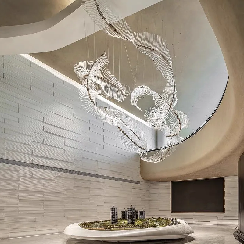 Factory Custom Commercial Space Wedding Modern Project Ktv Led Living Room Large Gold Long Shape Chandelier