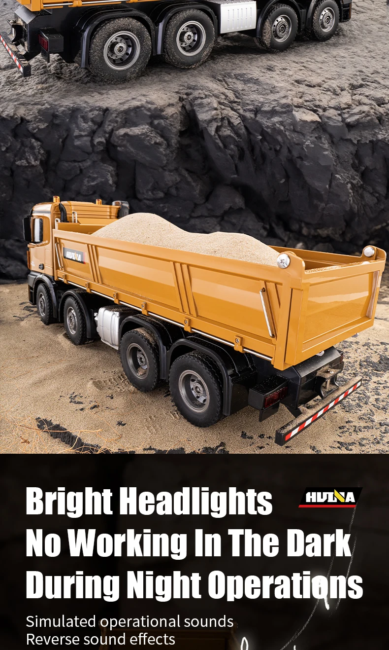 HUINA 1536 RC Car 8-Wheels Heavy-Duty Vehicle 1/14 Large Dump Truck Alloy Engineering Truck Cargo Remote Control Toys Model