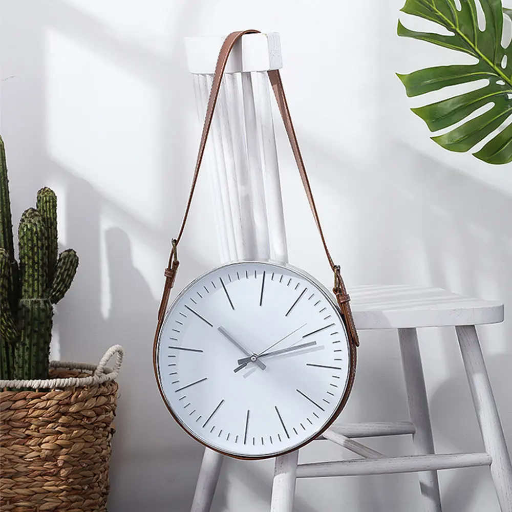 Современные кожаные настенные часы на заказ держатель для ремня будильник из стекла творчества домашний декор