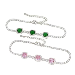 Ilona Fashion Jewelry Bracelet Silver-colored square Zircon Copper Alloy Women's Adjustable Link Bracelet for Gift Daily Wear