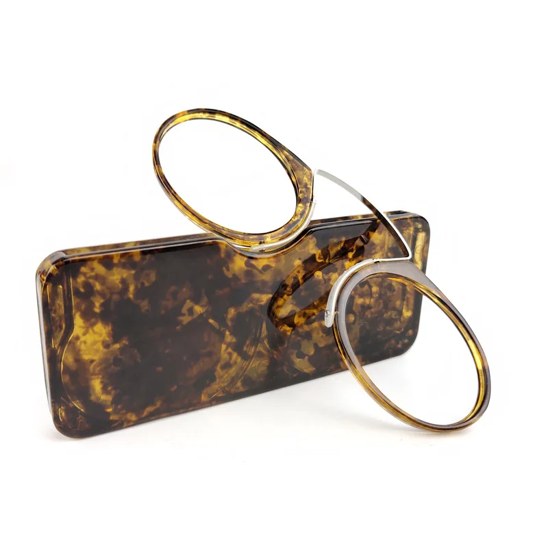 Clip on Nose Small  Pocket Mini Reading Glasses Without Arms Temples Round Shape  Reading Glasses With case Manufacturers China
