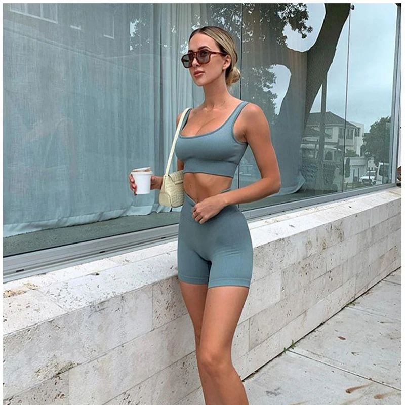 Crop Top Shorts Set Yoga Shorts Set 