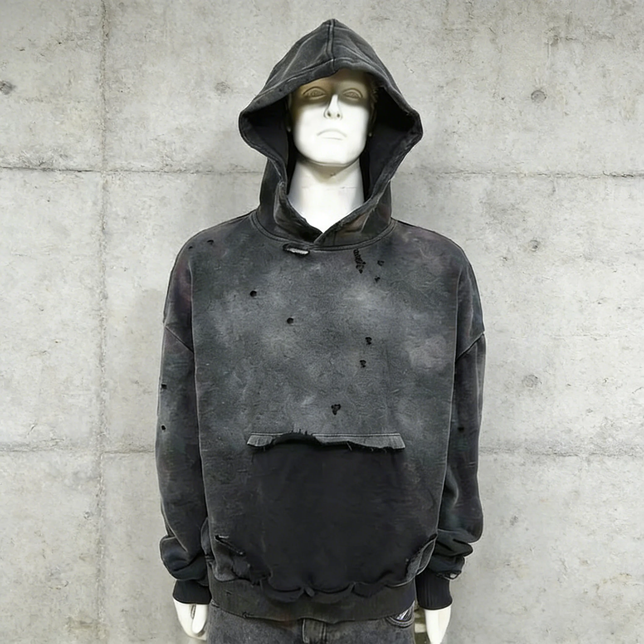 Custom Manufacturers French Terry 100%cotton Oversized Vintage Acid Wash Ripped Distressed Hoodie Sweatshirt for Men